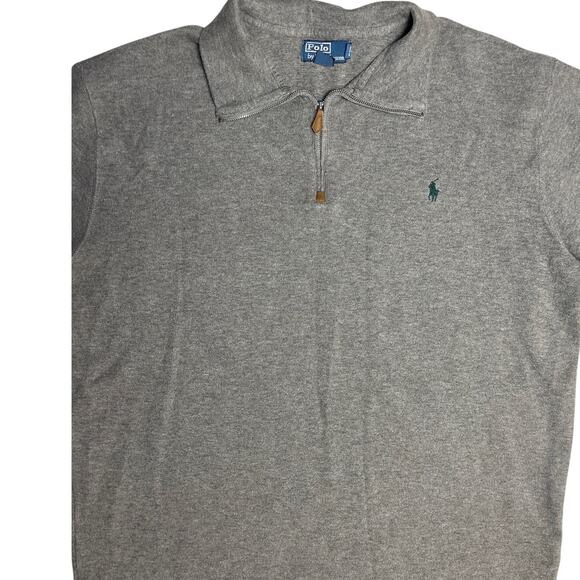 Vintage 90’s Polo Ralph Lauren Gray Quarter Zip Leather Tab Pullover Size XLT - Picture 7 of 9